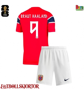 Norge Erling Haaland #9 Hemmakläder Barn VM 2026 Kortärmad (+ Korta byxor)